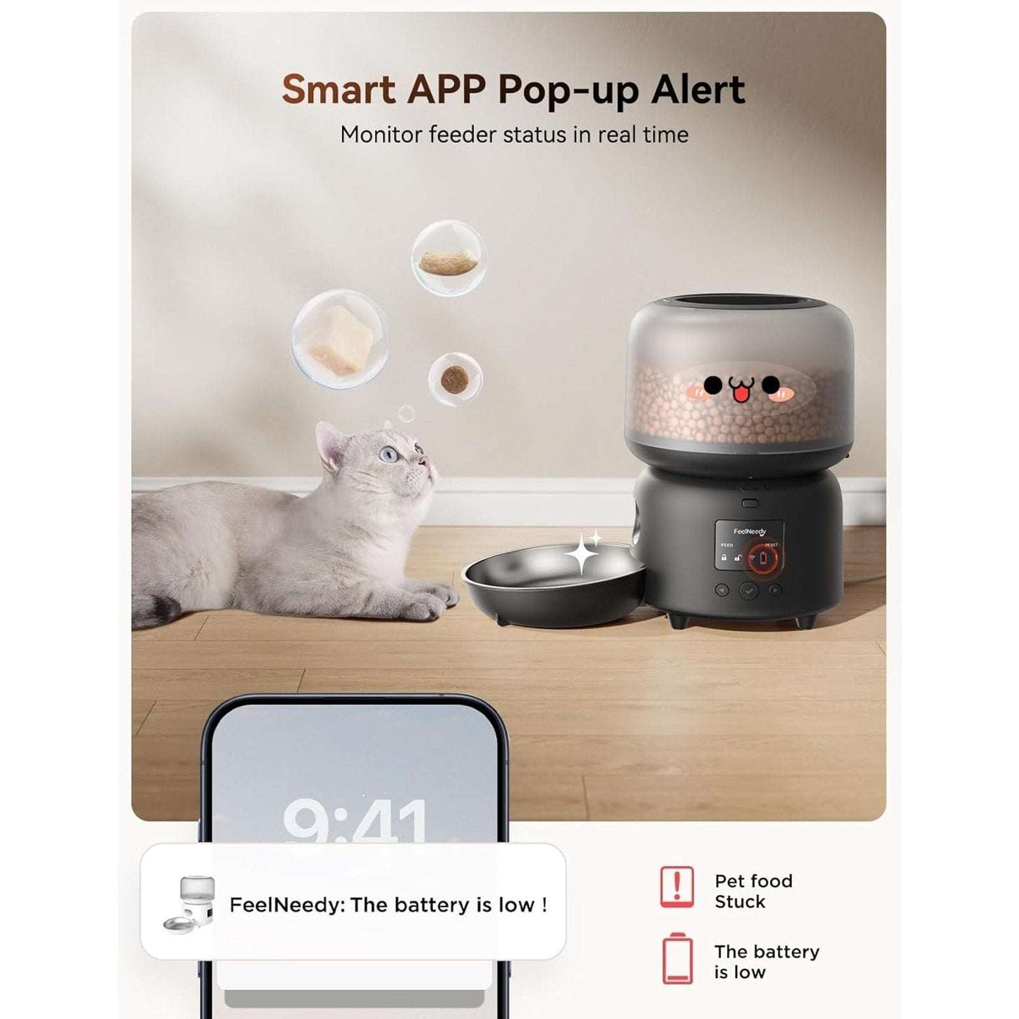 3L Automatic Cat Pet Food Dispenser Feeder w/ APP Control, Up to 10 Meals Daily