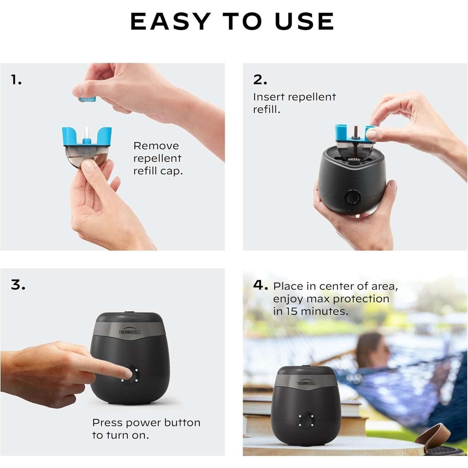 Thermacell Mosquito Repellent Rechargeable E-Series 20' Protection w 12Hr Refill