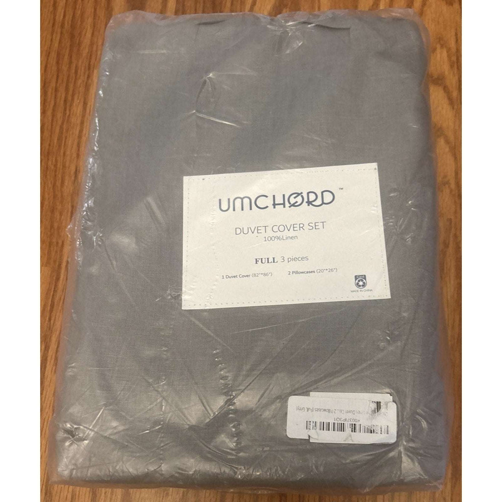 UMCHORD 100% French Linen Duvet Cover Set Soft Breathable 3PC Full Size Gray
