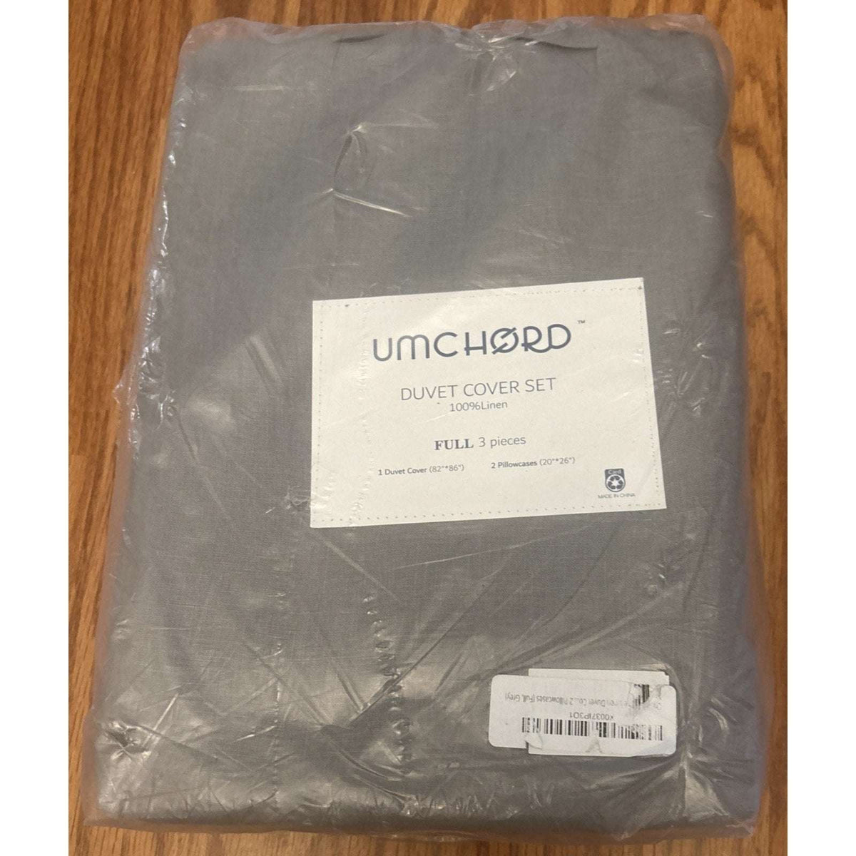 UMCHORD 100% French Linen Duvet Cover Set Soft Breathable 3PC Full Size Gray