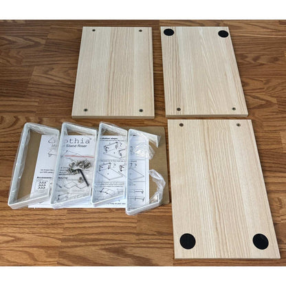AOTHIA 43" Large Dual Monitor Stand for Desk Adjustable Riser for 2 Monitors Oak