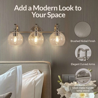ANDY STAR 3 Light Bathroom Vanity Light Fixture Wall Mount in Brushed Nickel