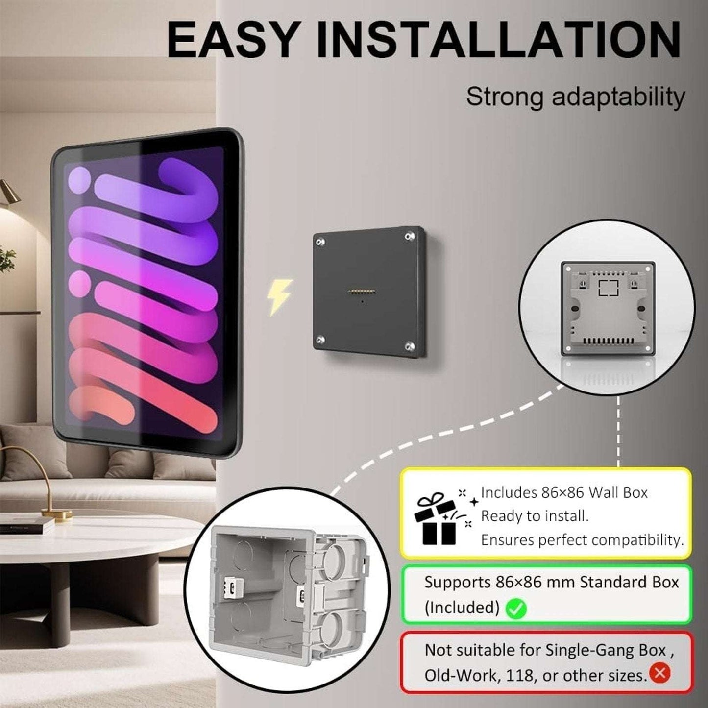 Smart Home Magnetic Wall Mount Charging Kit for Apple iPad mini 6 & A17 Pro 8.3"