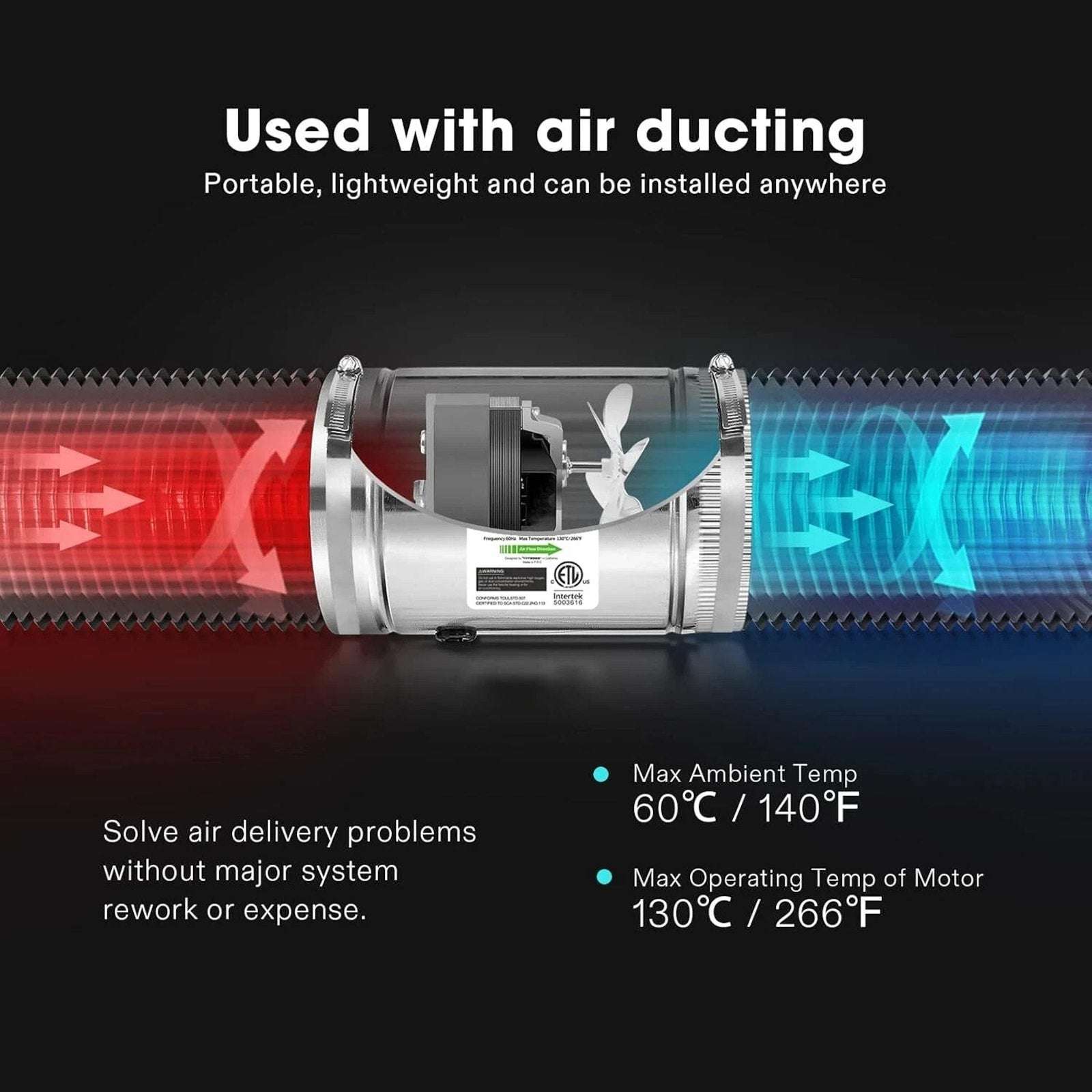 VIVOSUN 6in Electric Inline Duct Fan 240CFM, HVAC Exhaust Intake Fan Low Noise