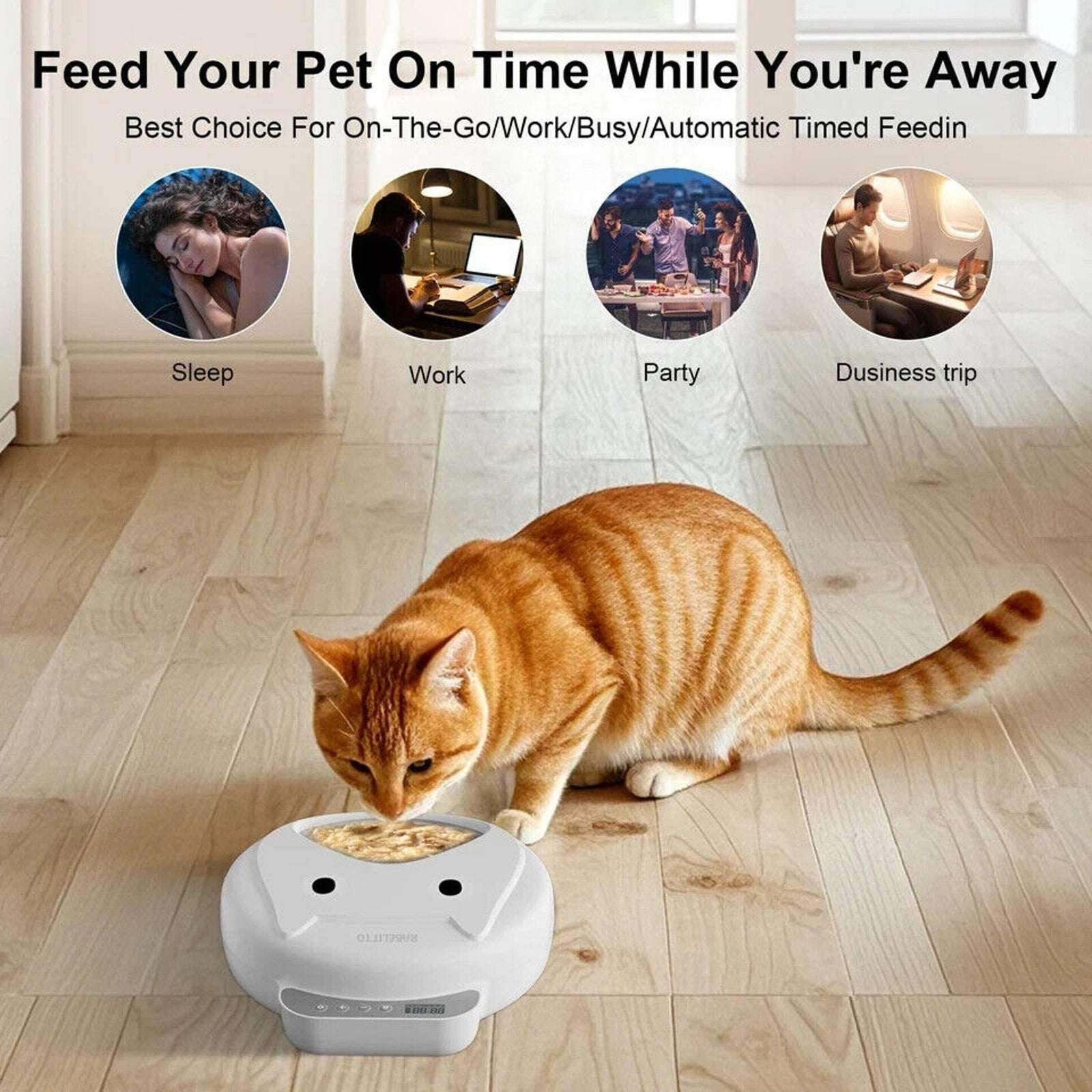 Automatic Cat 4 Tray Feeder Wet/Dry Food Portable Cordless Dog Food Dispenser