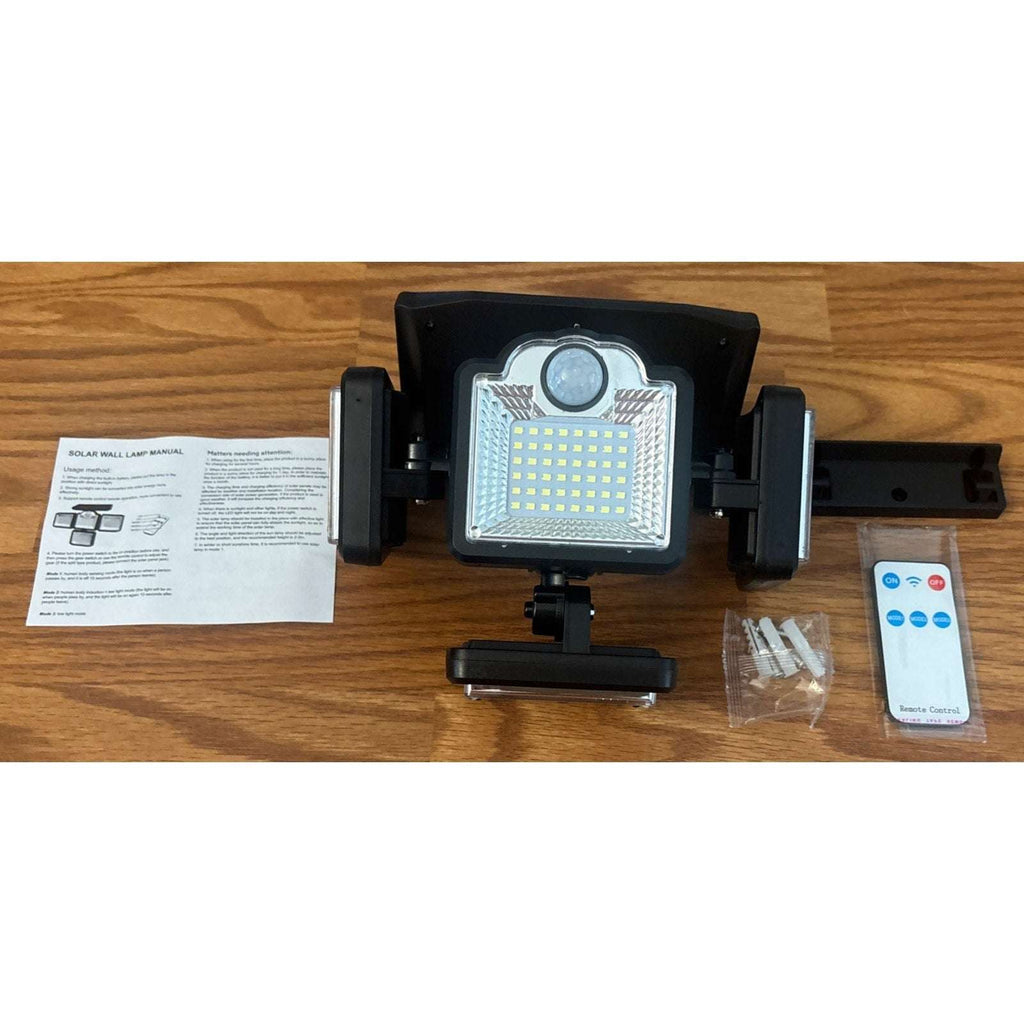 Solar Powered Motion Sensor LED Lights Outdoor 4 Head Adjustable Angle w/ Remote