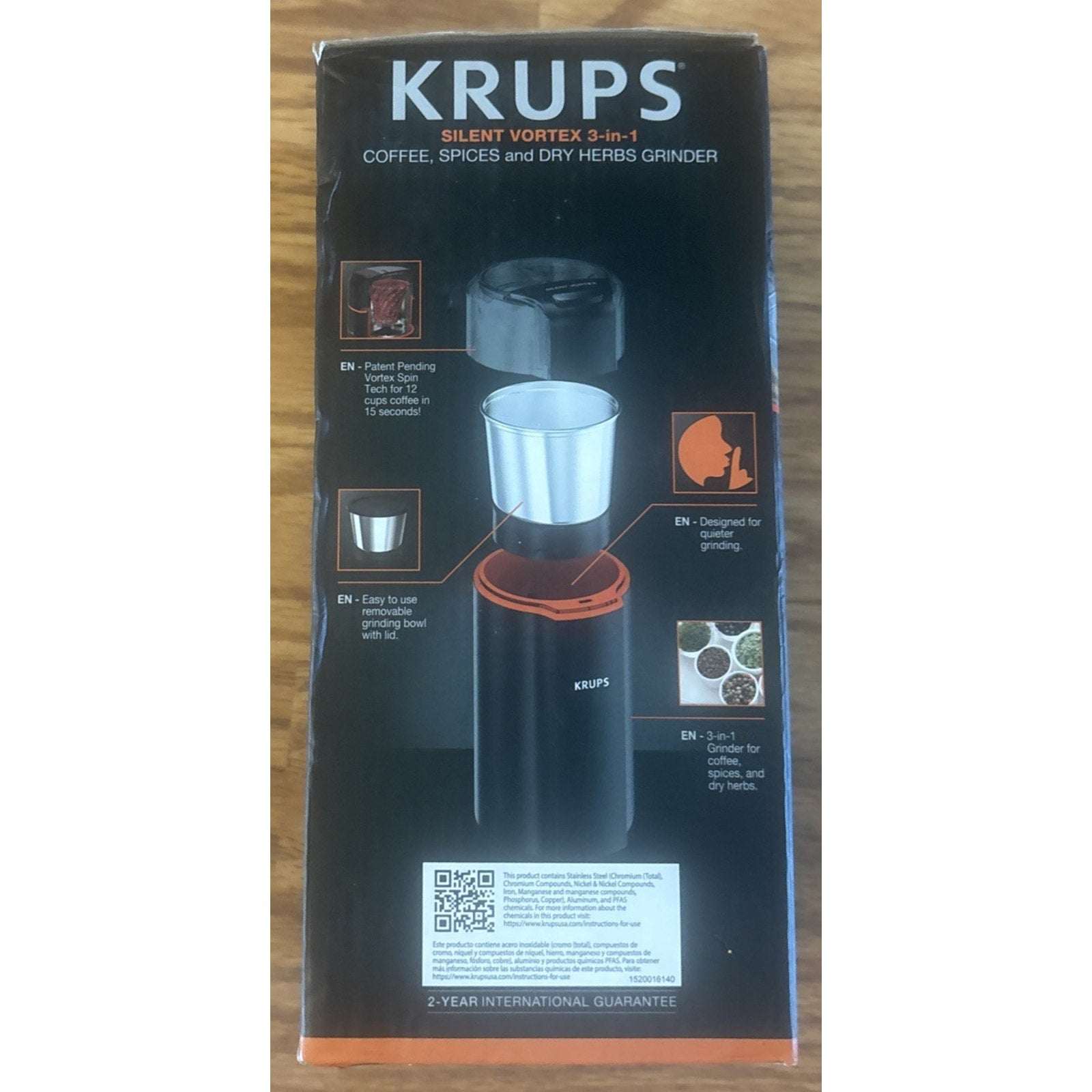 KRUPS Silent Vortex 3in1 Electric Grinder for Spices, Dry Herbs & Coffee 12-Cups