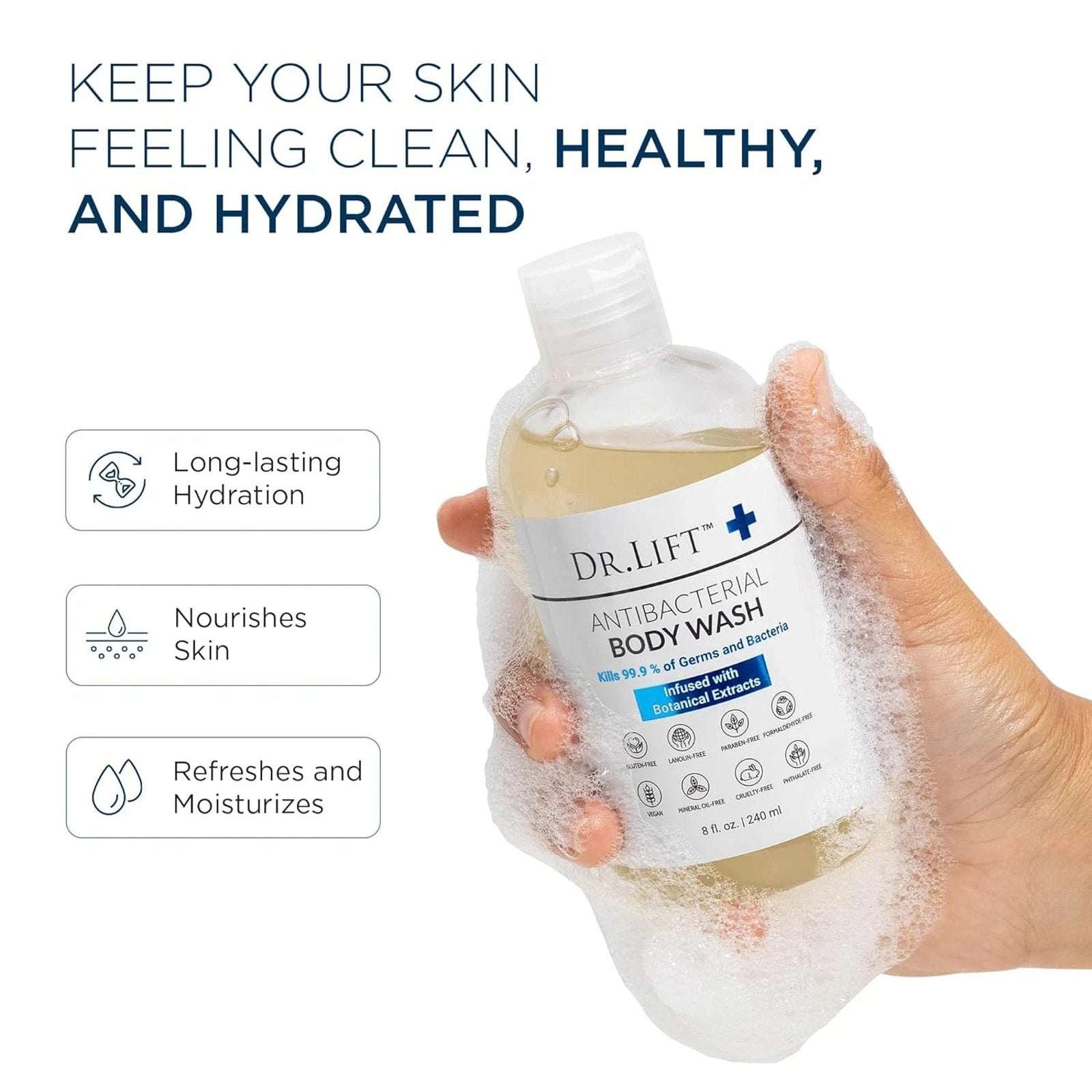 DR. LIFT Antibacterial Hydrating Body Wash, Refreshing Shower & Bath Cleanser