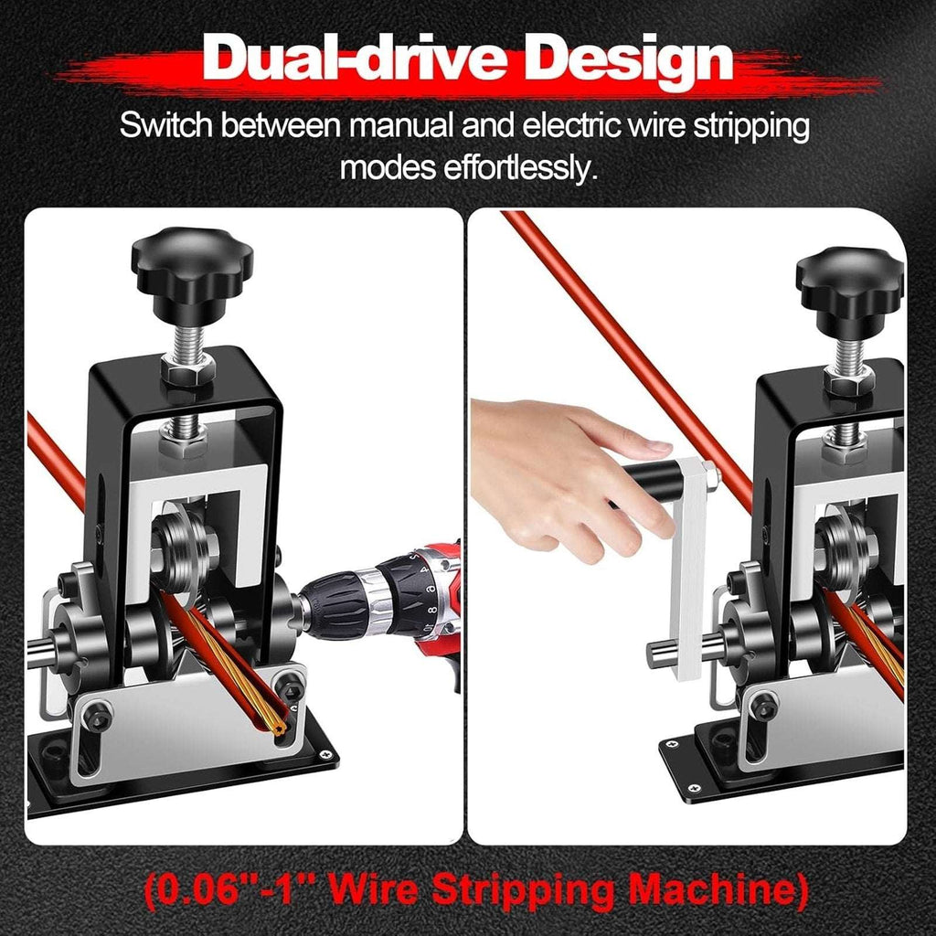 Wire Stripper Drill-Powered Manual Dual Drive 0.06"-1" Copper Stripping Tool