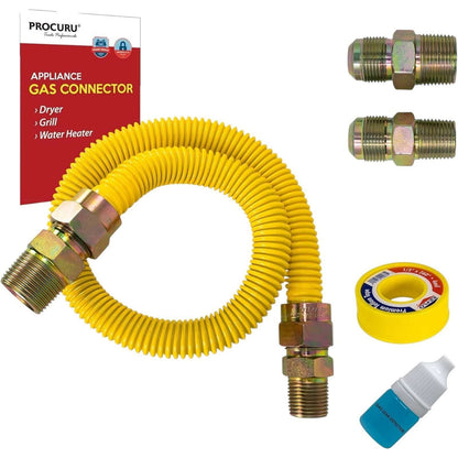 PROCURU 1/2'' OD x 24'' EZ-FUID Gas Connector w/ 1/2'' MIP x 3/4'' MIP Adapters