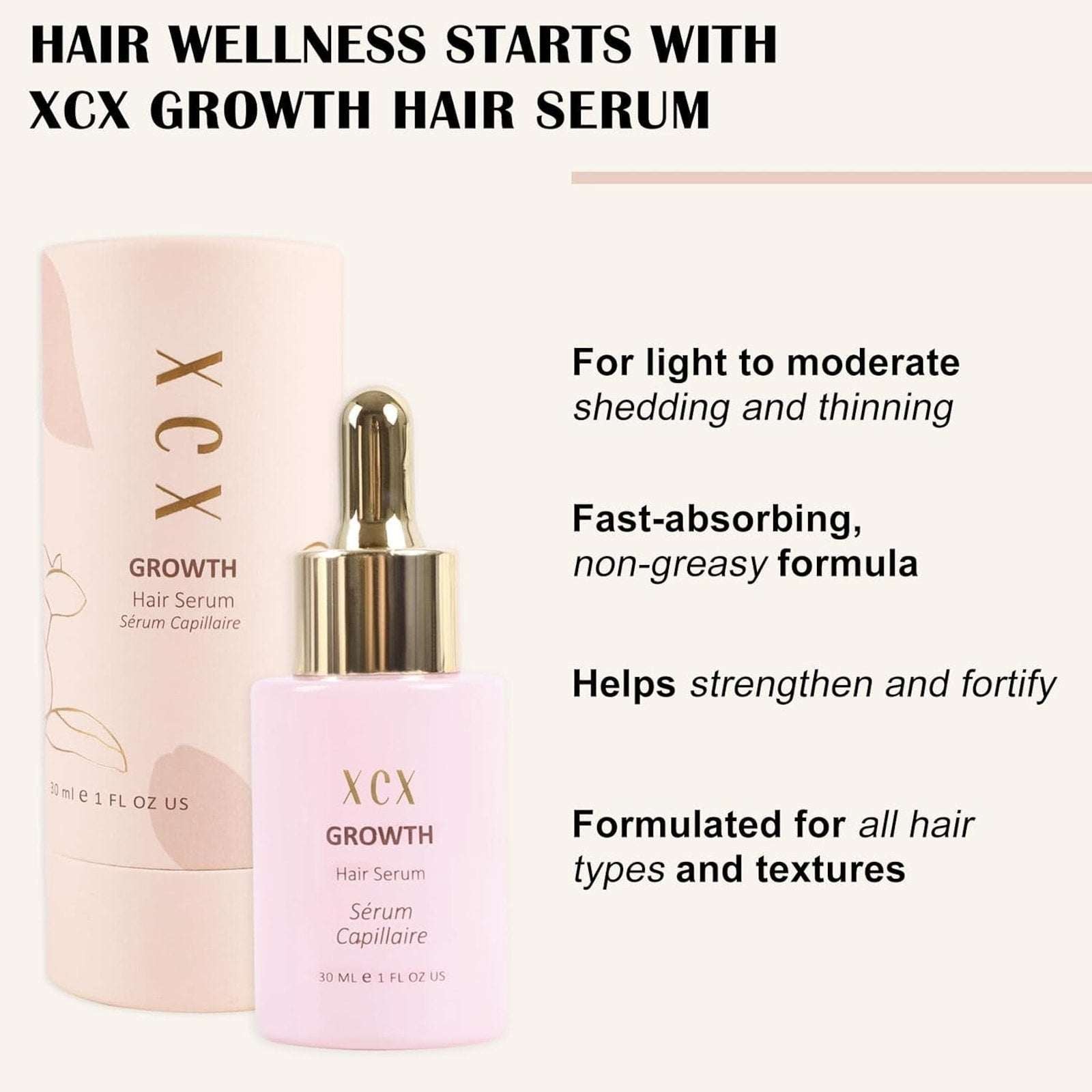 XCX Vegan Hair Growth Serum - Natural Hair Regrowth and Hair Loss Treatment