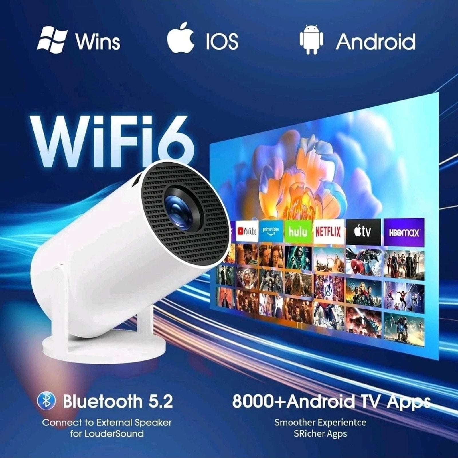 Gaimoo 1080P FHD 4K Home Theater Projector WiFi Bluetooth w Mouse, Remote Bundle