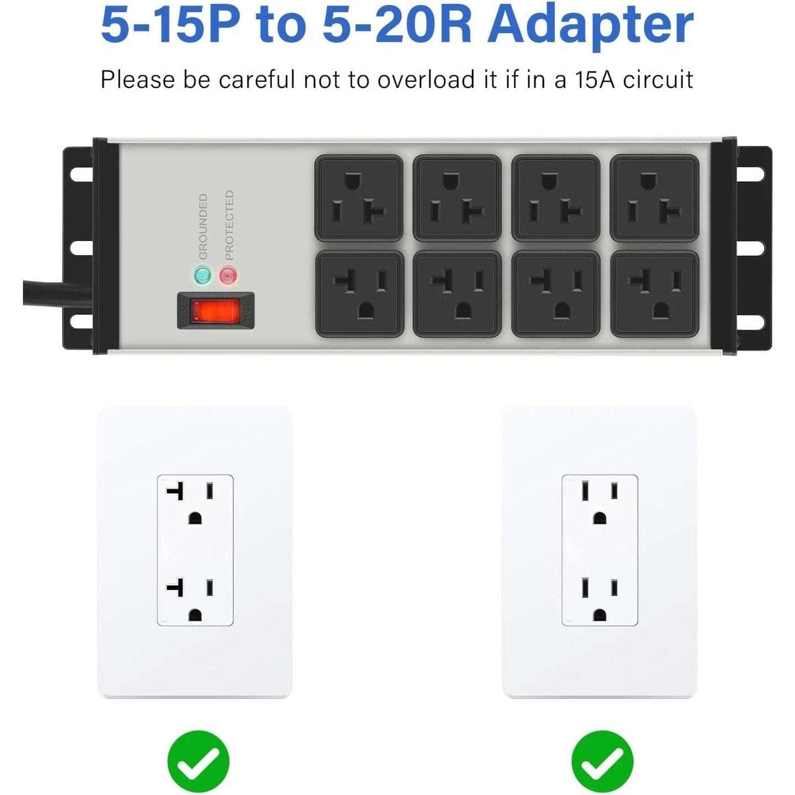 Heavy Duty Power Strip Surge Protector 20 AMP 8 Outlets 12 Gauge 20Ft Industrial