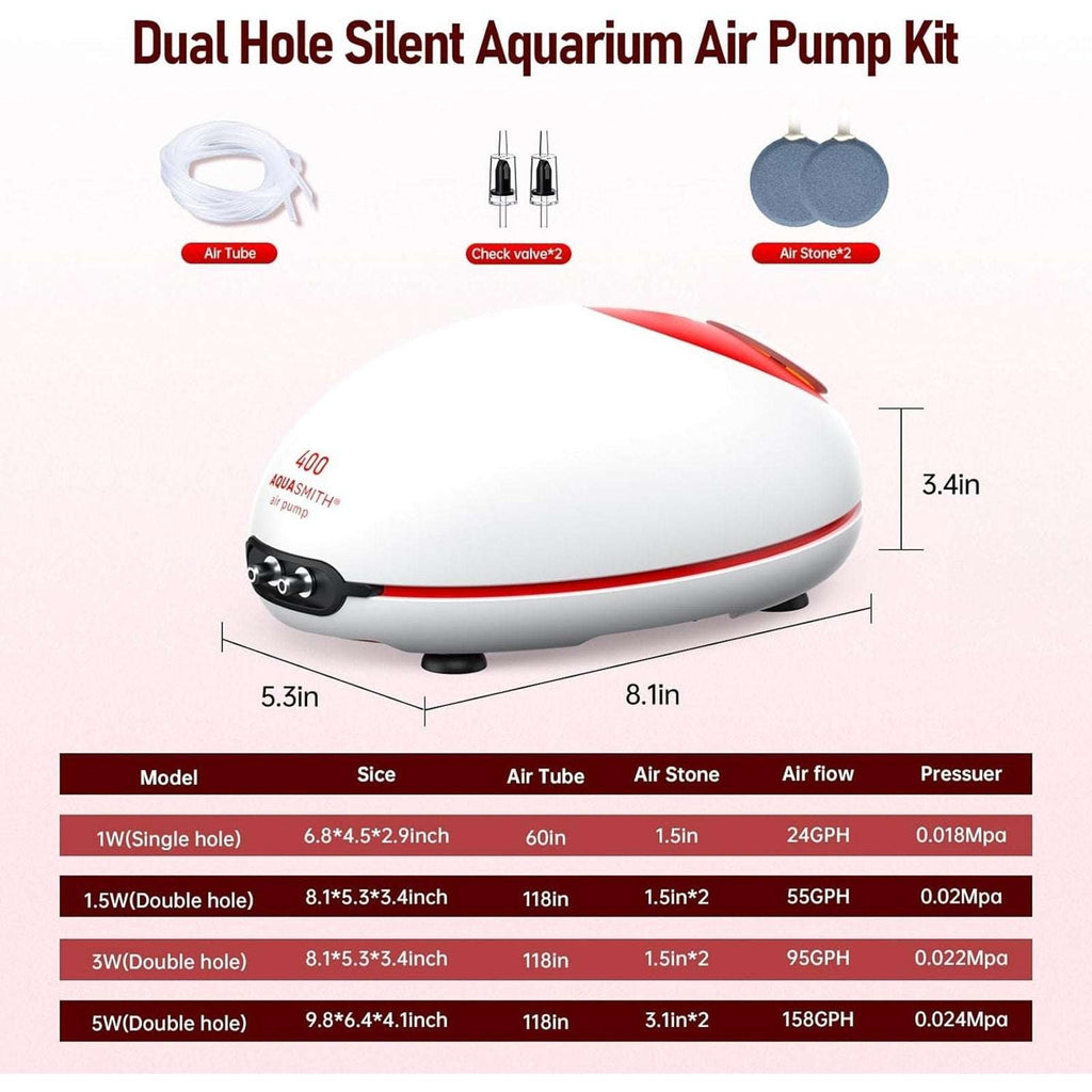 AquaSmith Silent Series Aquarium Air Pump System Aerator w/ Adjustable Airflow