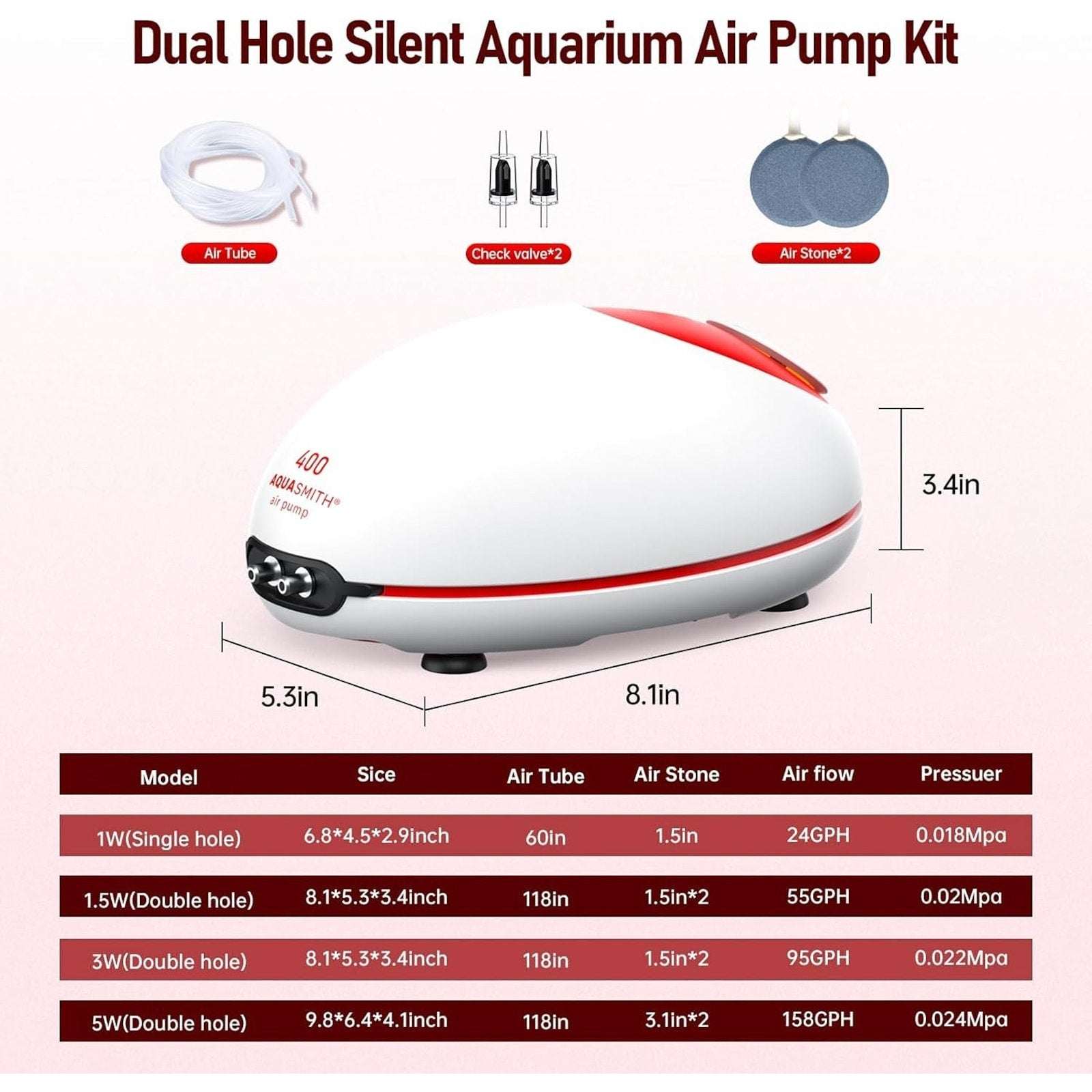 AquaSmith Silent Series Aquarium Air Pump System Aerator w/ Adjustable Airflow