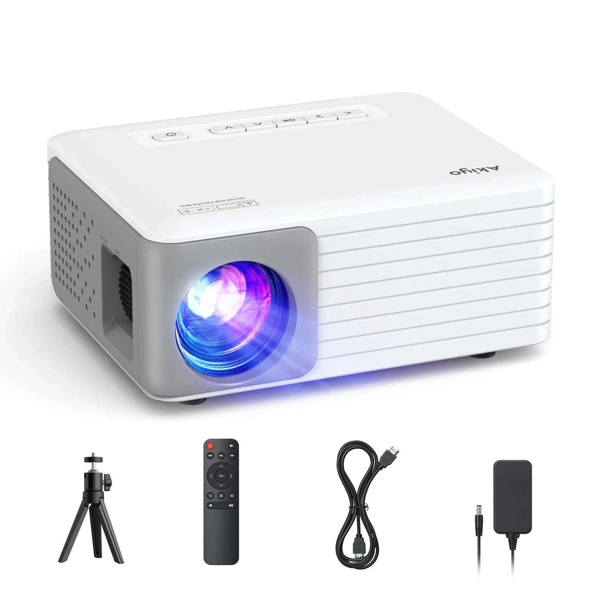 Akiyo WiFi Led Portable Projector w/ Stand & Remote Bundle iOS Android PC PS5