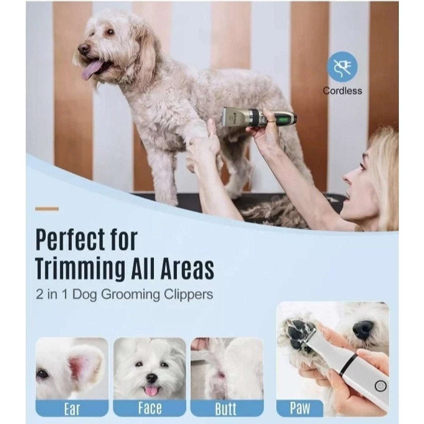 oneisall 2 in 1 Dog Cat Hair Clippers & Paw Trimmer Kit Low Noise Cordless X2+N5