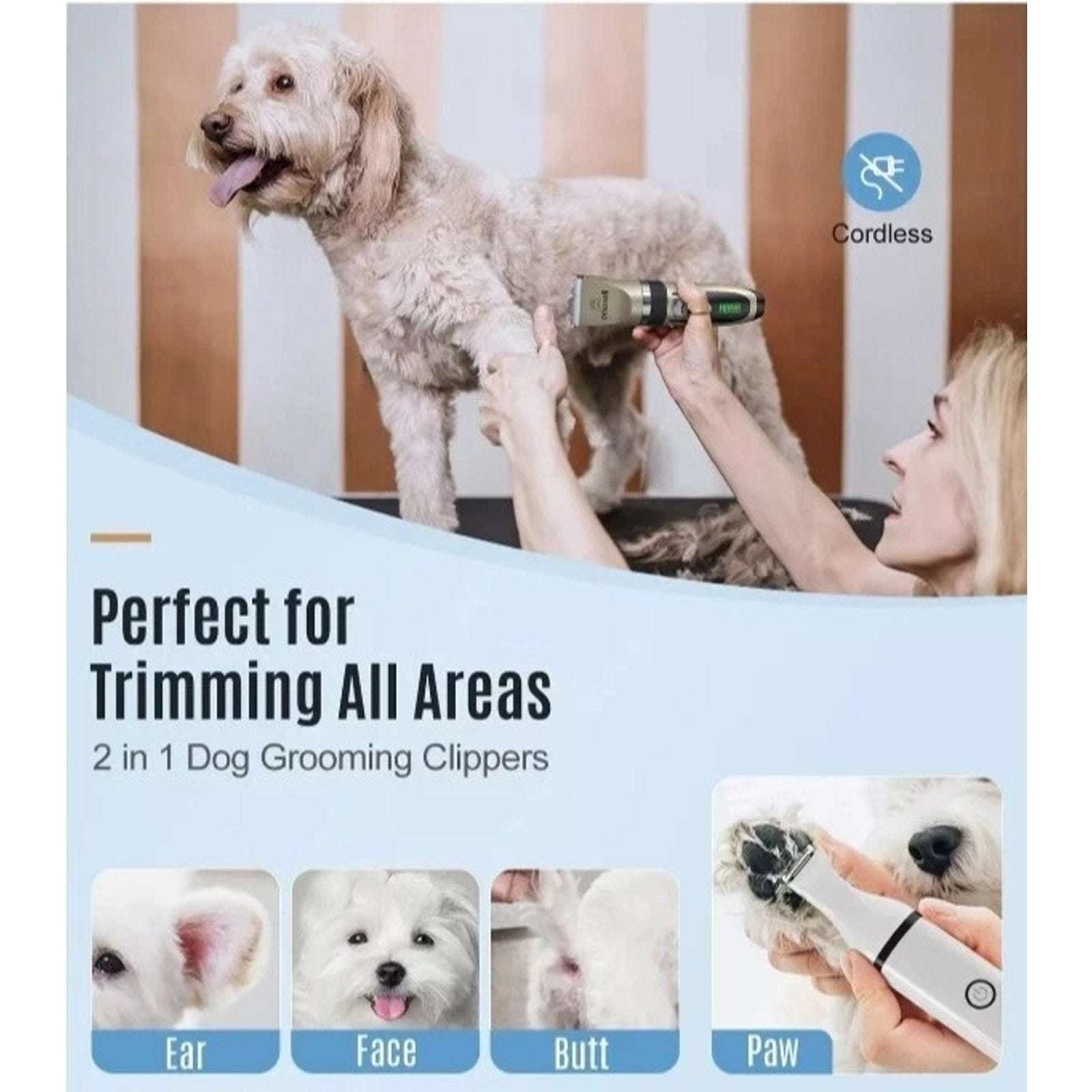 oneisall 2 in 1 Dog Cat Hair Clippers & Paw Trimmer Kit Low Noise Cordless X2+N5