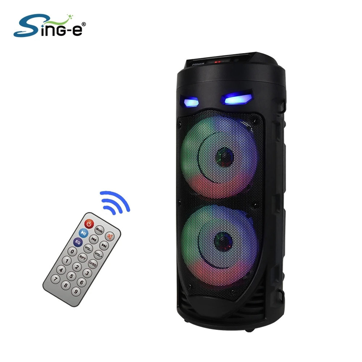 Sing-e ZQS4239S Portable Super Bass LED Speaker w/ Remote, USB/AUX, 1800mAh, Mic