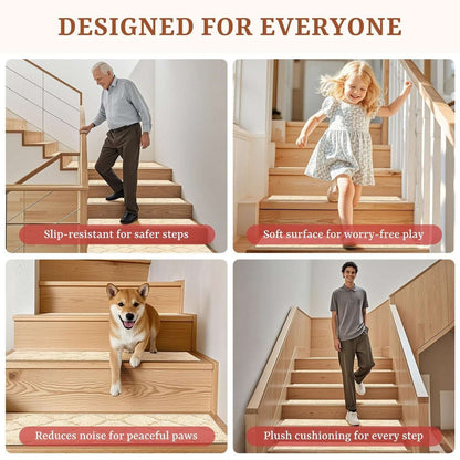 Soft Stair Treads Non-Slip for Wooden Steps, 10pcs 28"x9" Reusable & No Residue