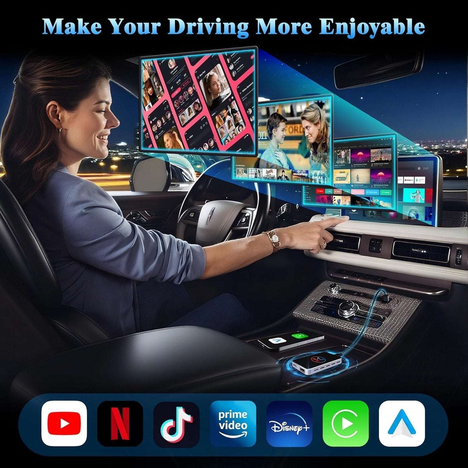 AI Wireless CarPlay Android Auto Streaming Adapter Plug & Play 4GB RAM+32GB ROM