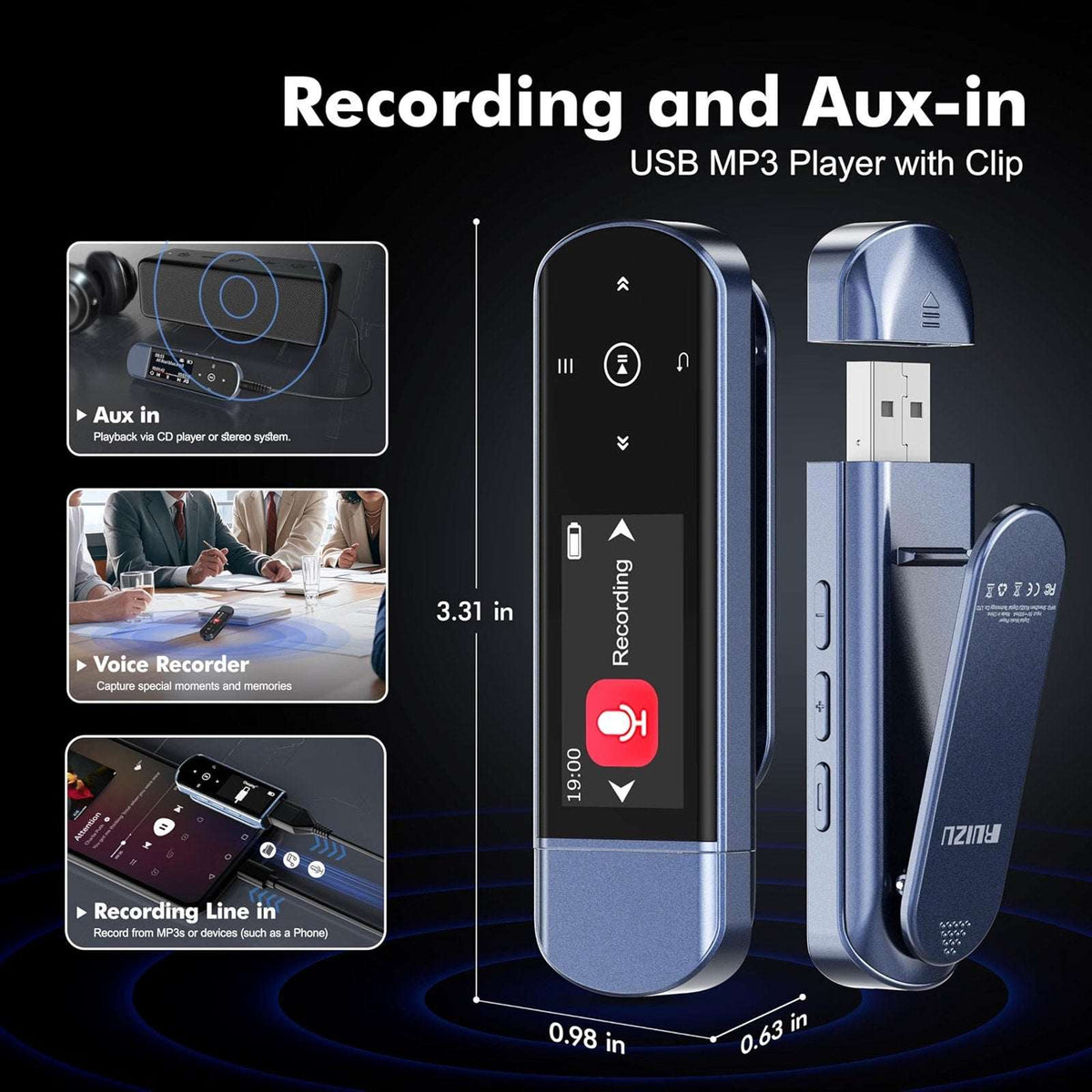 RUIZU 64GB USB-C MP3 Player Bluetooth 5.3, FM Radio & Clip Portable Music Player
