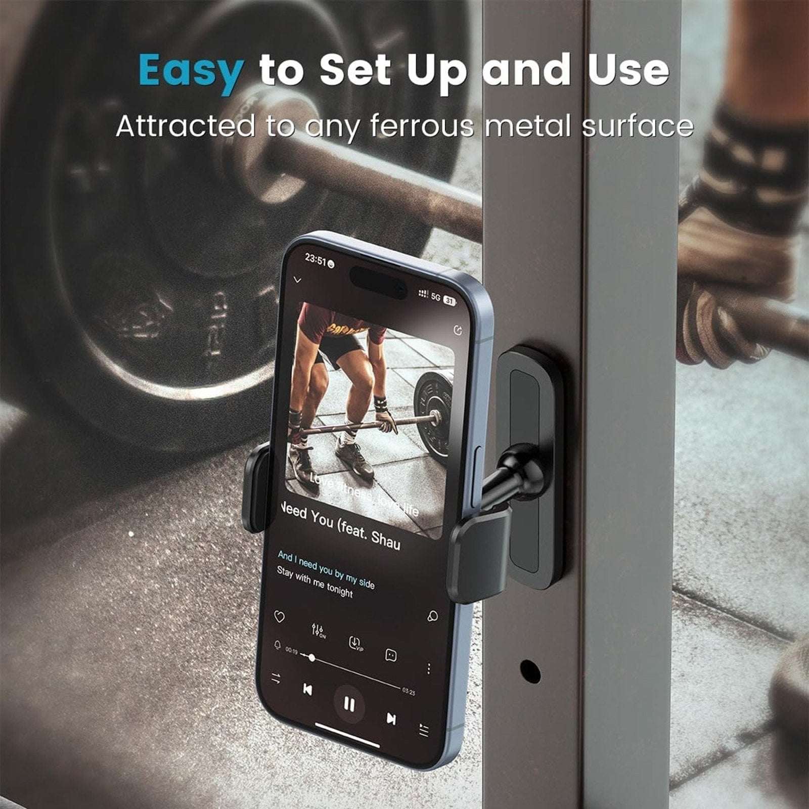 A2C Universal Magnetic Phone Holder Mount for Gym, Golf Cart, Streaming - Black