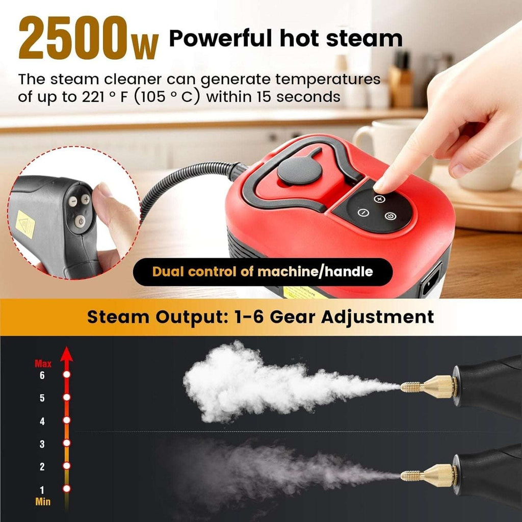2500W High Temp/Pressure Steam Cleaner, 6 Adjustable Levels, 15s Heat-Up, 1.2L