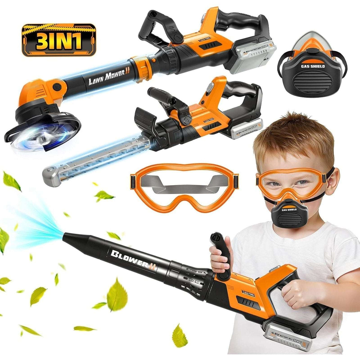 Kids Power Lawn Tool Set 3-in-1 w/ Sounds & Lights Weed Wacker, Trimmer & Blower