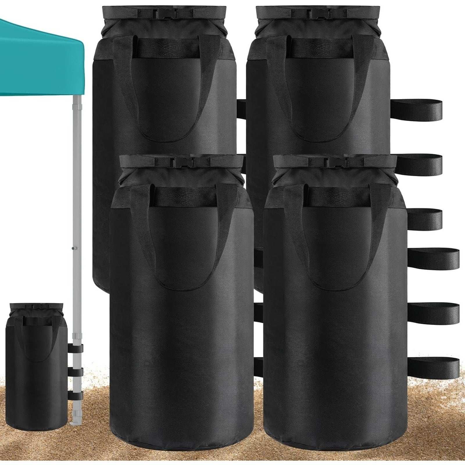 300lbs Canopy Weights Sand Bags Set of 4, XL Heavy Duty 1680D Black Sandbags