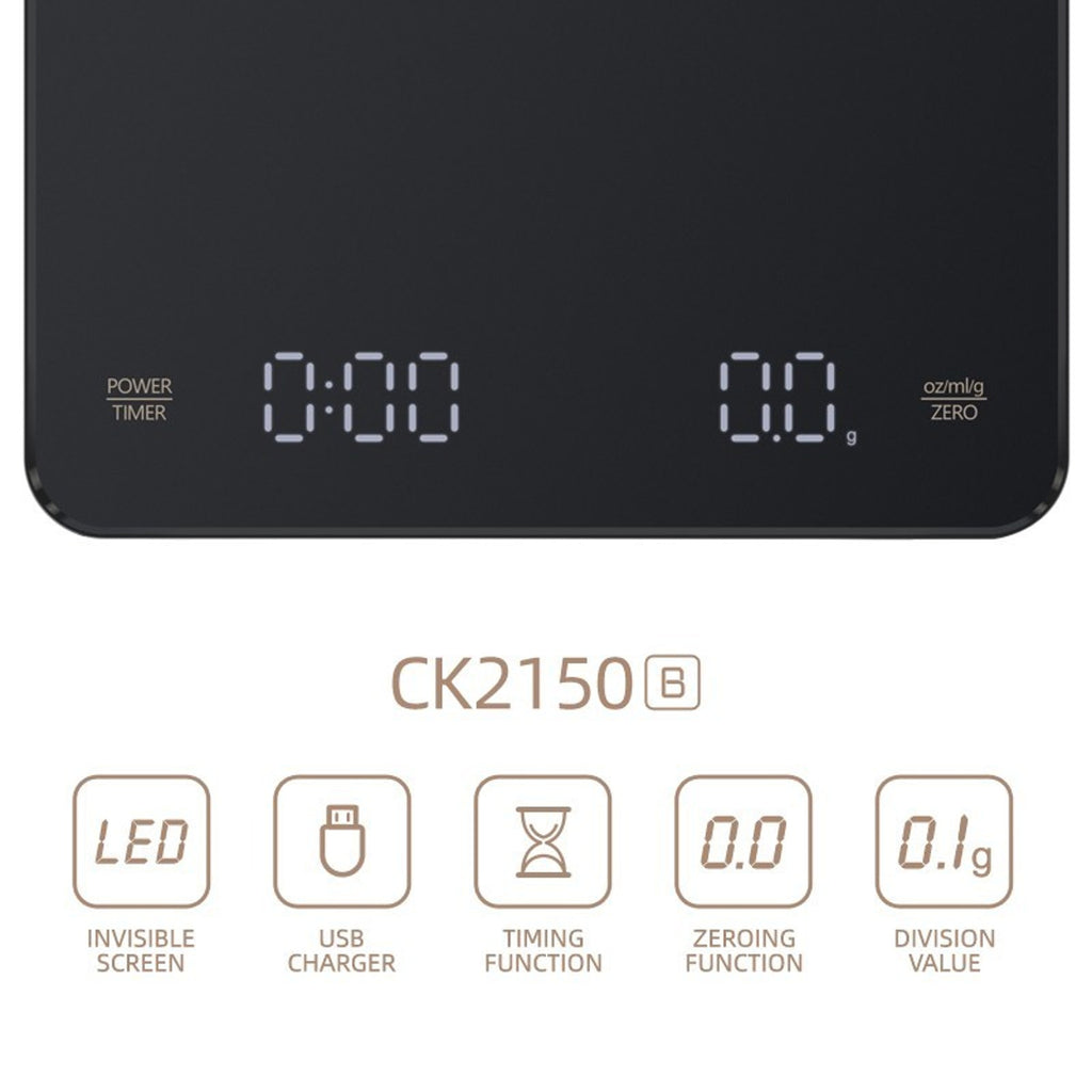 Digital Coffee Scale w/ Timer LED Display High Precision Rechargeable Portable