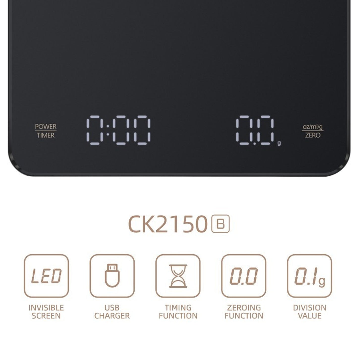 Digital Coffee Scale w/ Timer LED Display High Precision Rechargeable Portable