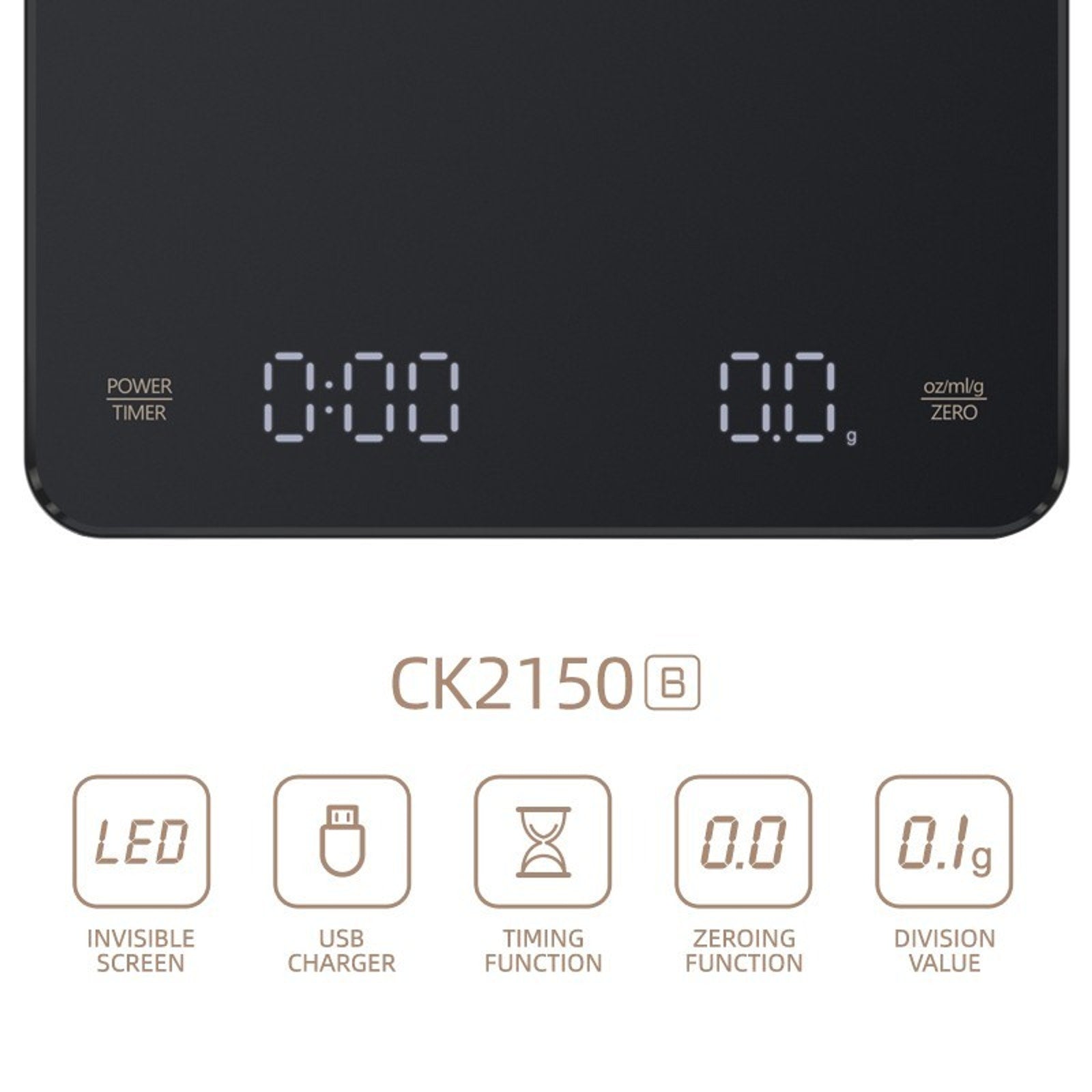 Digital Coffee Scale w/ Timer LED Display High Precision Rechargeable Portable