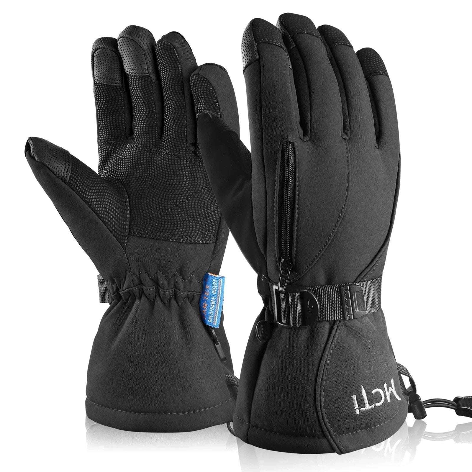 MCTi Waterproof Mens Ski Gloves Winter Warm 3M Thinsulate Snowboard Large Black