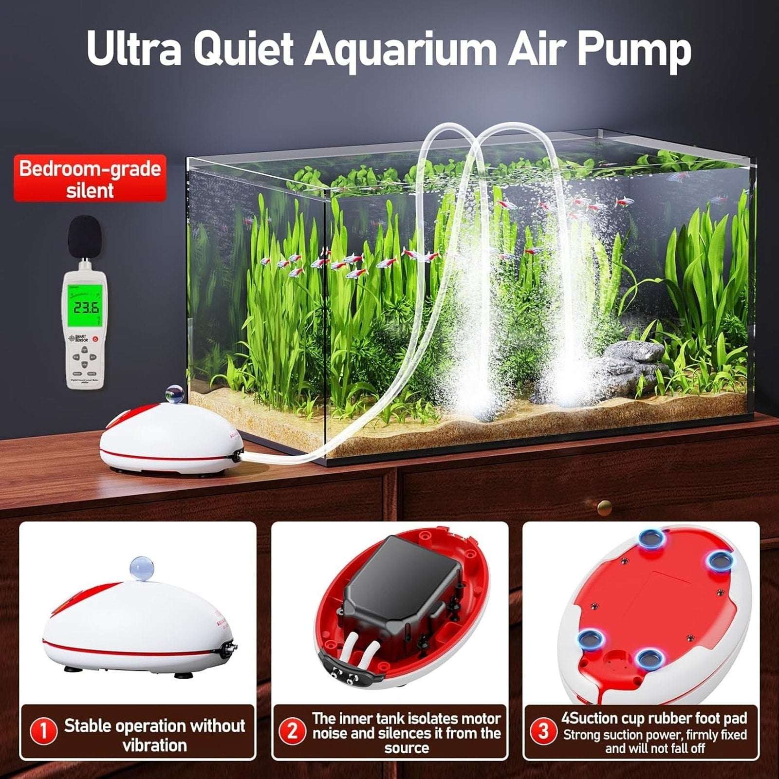 AquaSmith Silent Series Aquarium Air Pump System Aerator w/ Adjustable Airflow