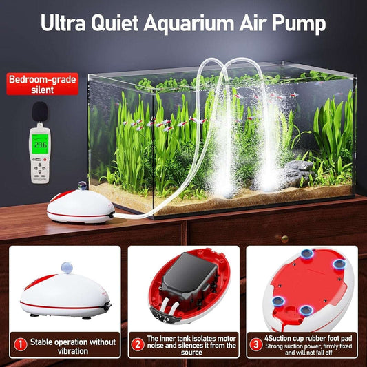 AquaSmith Silent Series Aquarium Air Pump System Aerator w/ Adjustable Airflow