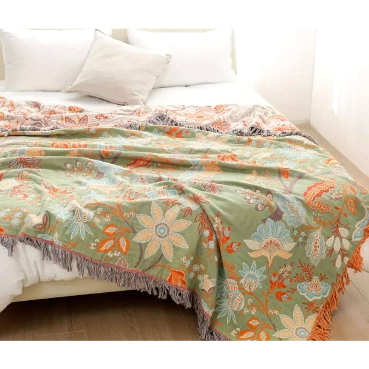 Casa & Beyond Cotton Floral Boho Reversible Blanket 91" x 98" + 4 Pillow Shams