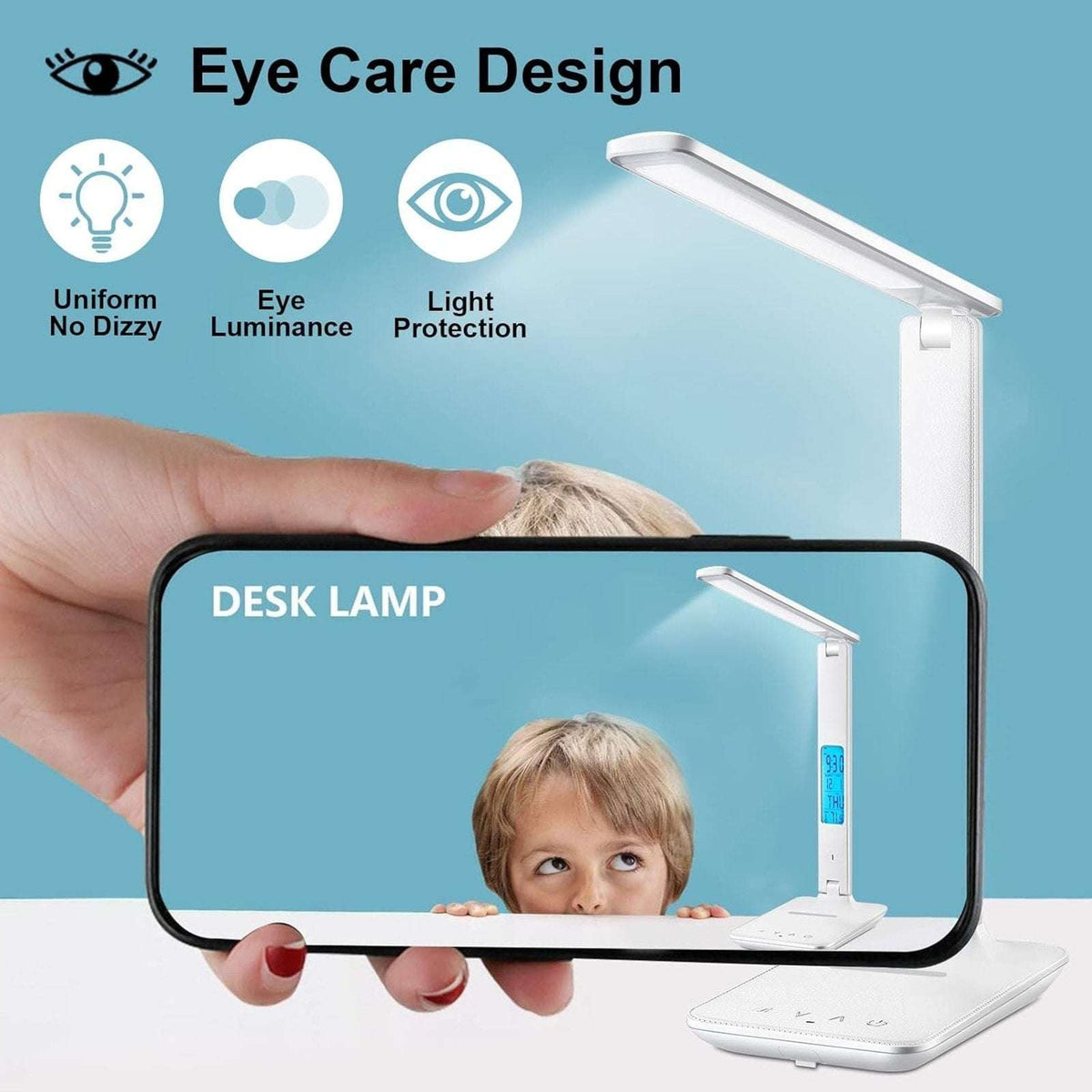 LED Desk Lamp w/ Wireless Charger & USB Charging 2 Devices @ Once Clock Calendar