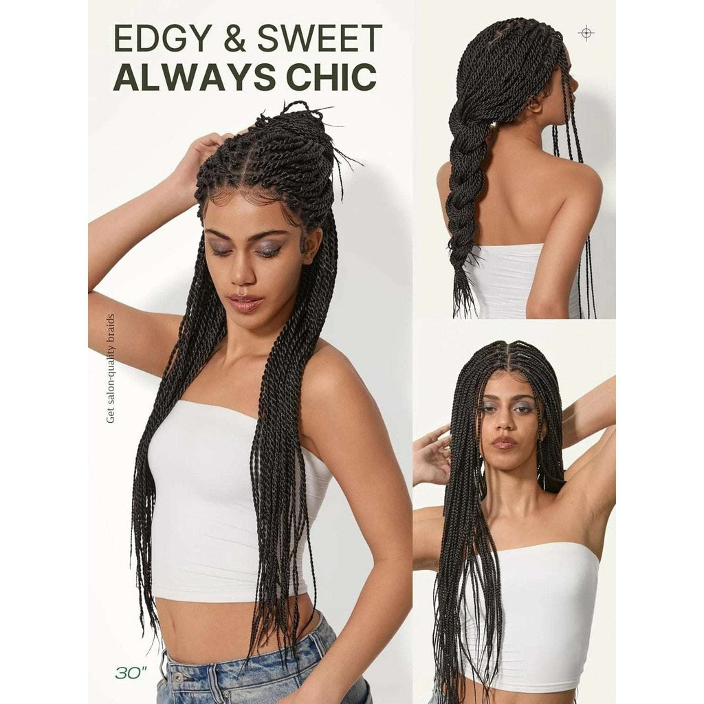 Full Lace Micro Twist Braided Knotless Wig Veralux 200% Density 30 inch Black