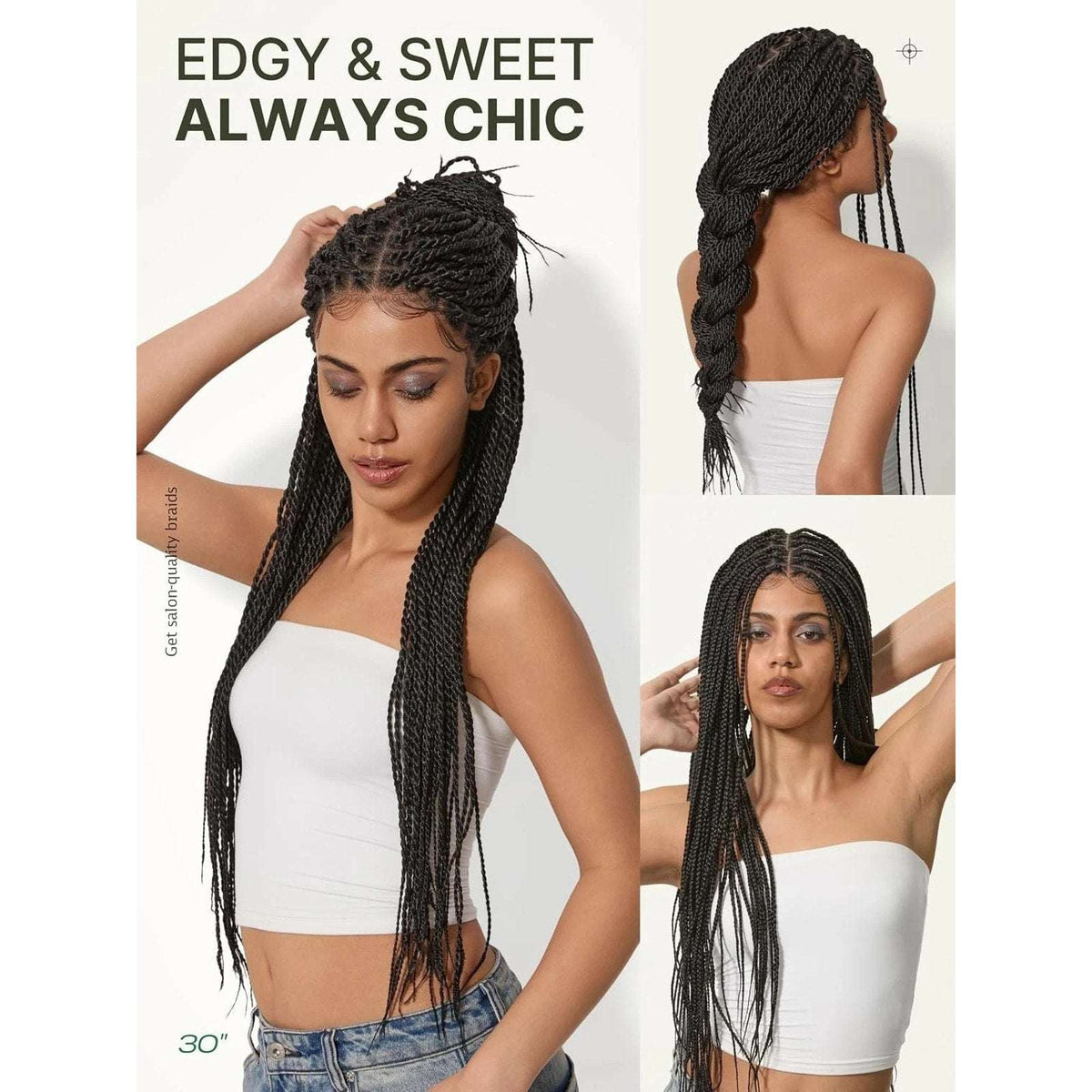 Full Lace Micro Twist Braided Knotless Wig Veralux 200% Density 30 inch Black
