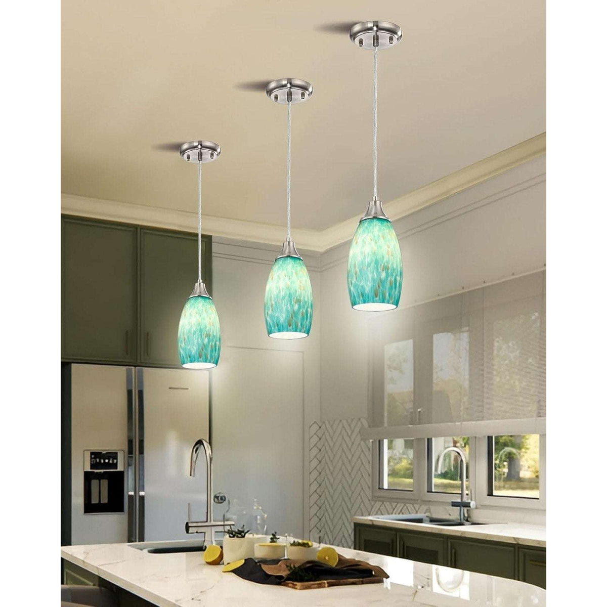 Karyfine Mini Art Blown Glass Pendant Light Fixture Blue w/ Gold - Adjustable