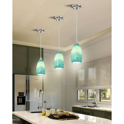 Karyfine Mini Art Blown Glass Pendant Light Fixture Blue w/ Gold - Adjustable