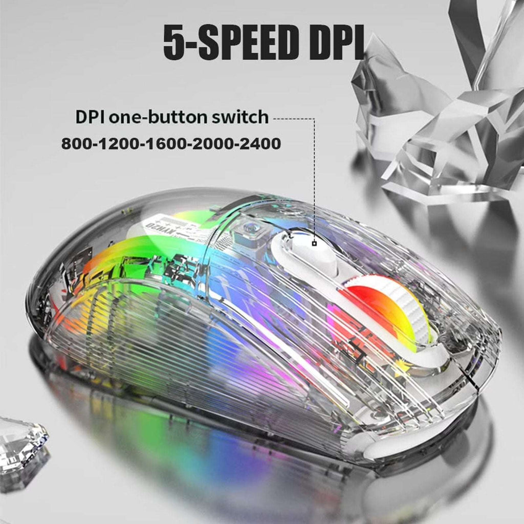Transparent RGB Bluetooth Wireless Gaming Mouse, Dual Mode USB Computer Mouse