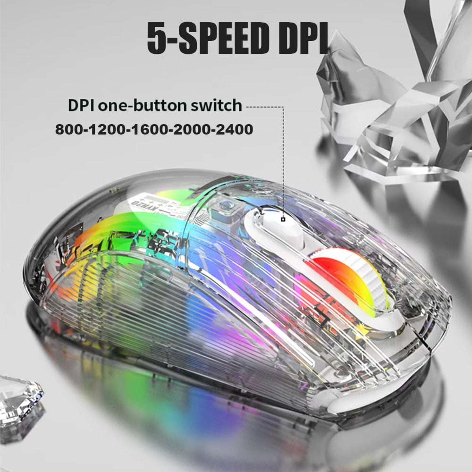 Transparent RGB Bluetooth Wireless Gaming Mouse, Dual Mode USB Computer Mouse