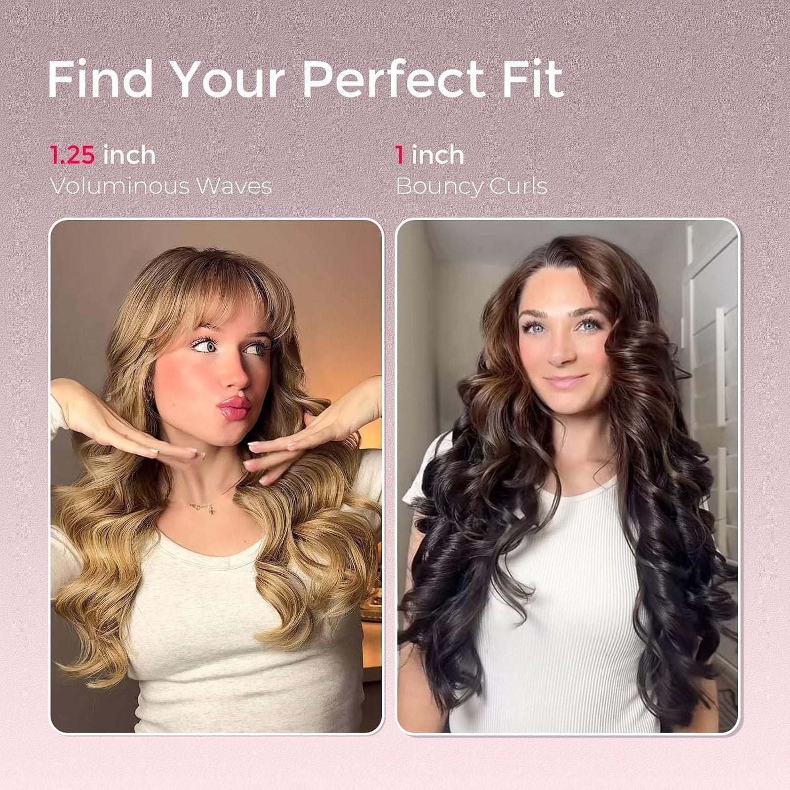 TYMO CURLPRO PLUS 1.25" Automatic Rotating Curling Iron Wand Beach Waves - Pink