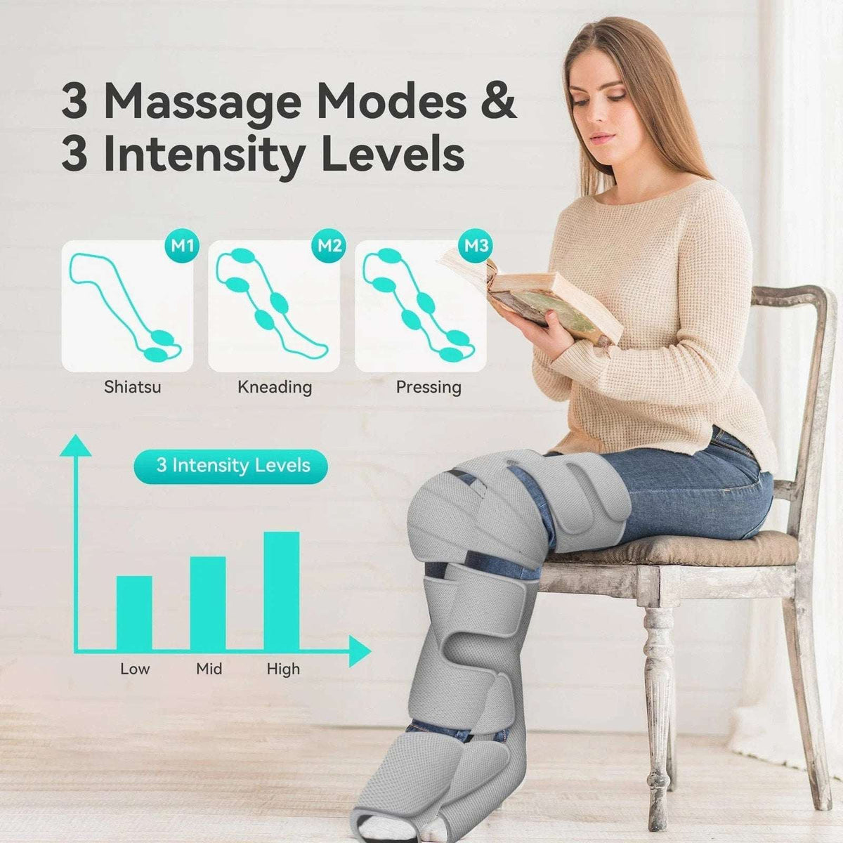 Snailax Air Compression Leg Massager with Heat Thighs, Calf, Knee, Foot Massager