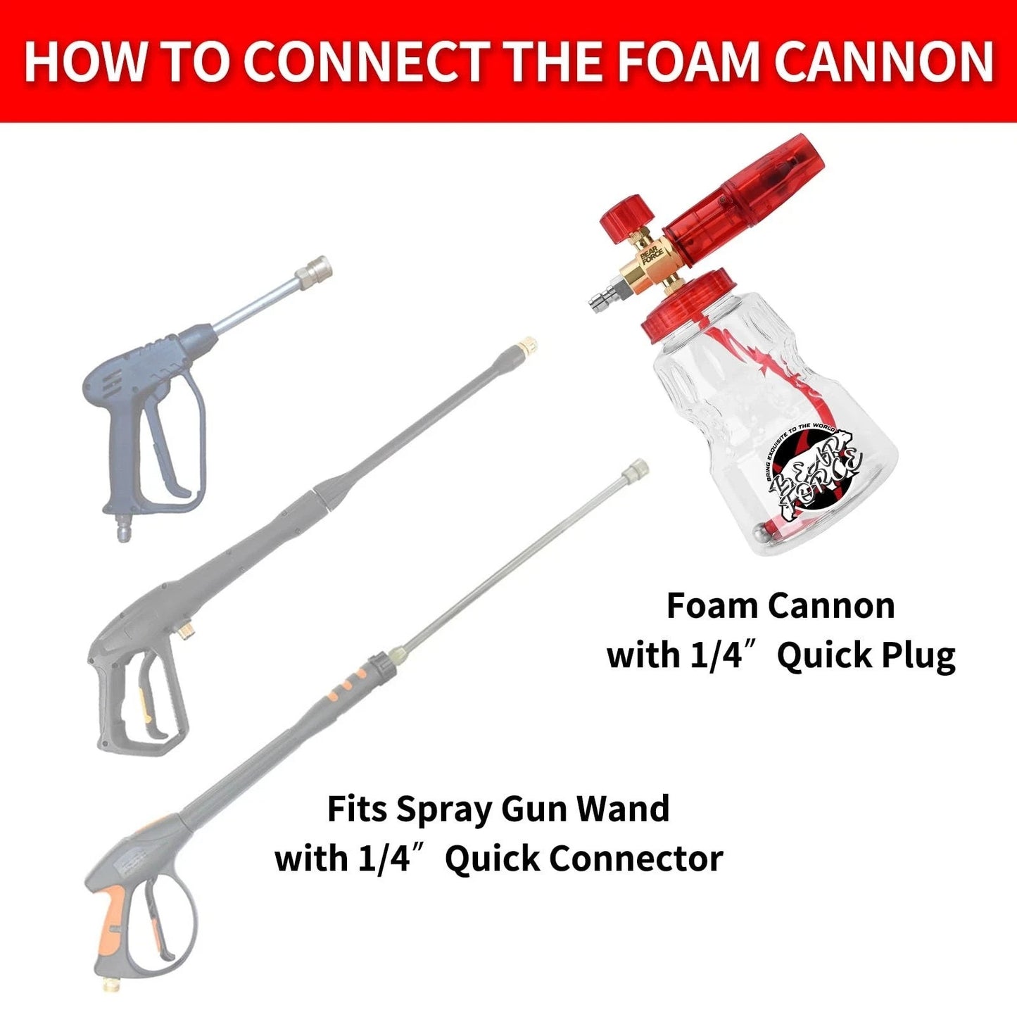 BEAR FORCE 360° Rotating Big Mouth Snow Foam Lance Generator 1/4” Quick Connect