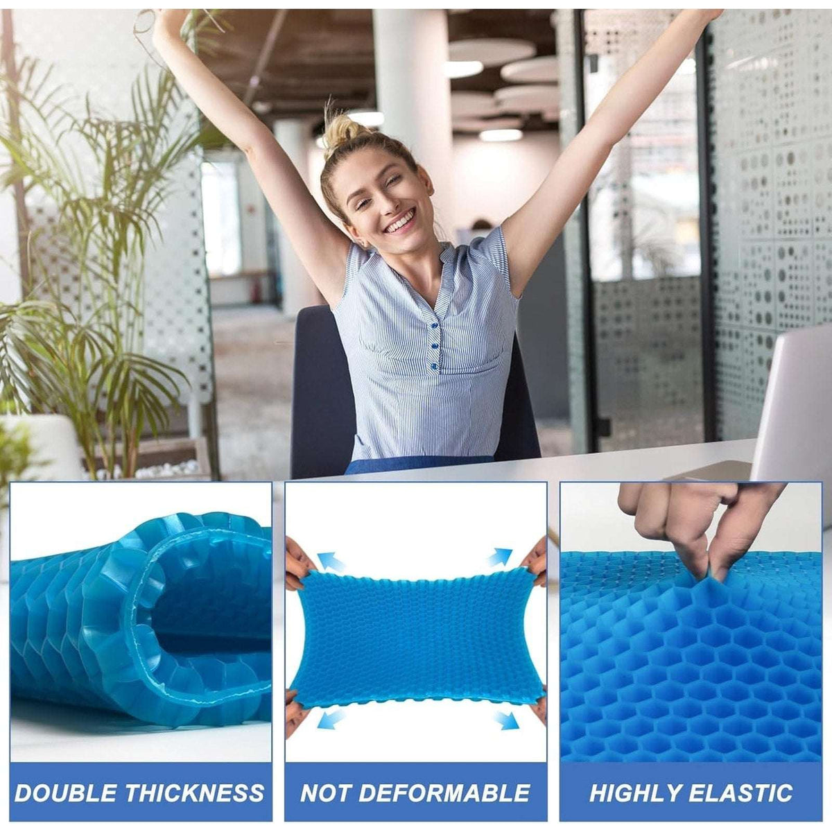 Gel Seat Cushion Long Sitting 16.5" x 14.5" x 2.4" Extra Thick Pressure Relief