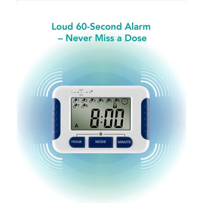 TabTIME Electronic Pill Timer Reminder with 8 Daily Alarms, Lockable Keys, 12/24