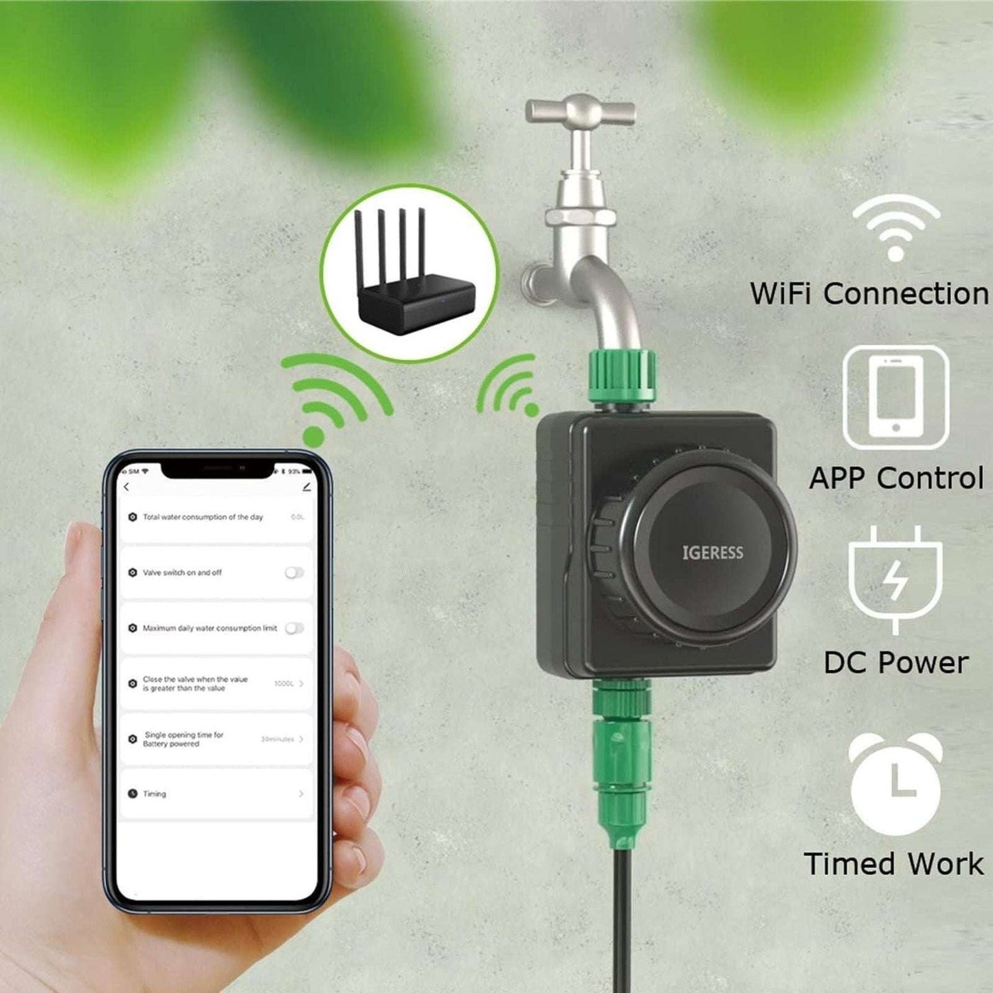 IGERESS Smart Hose Water Timer with WiFi App Control for Outdoor Yard Watering